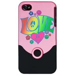  iPhone 4 or 4S Slider Case Pink Love Peace Symbols Hearts 
