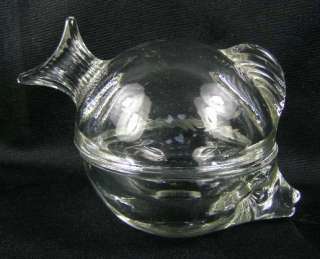 Vintage Clear Glass Fish Shape Covered Ring or Trinket Box / Dish 