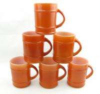   King Orange Ranger Barrel Coffee Mugs Set 6 Cups Anchor Hocking  