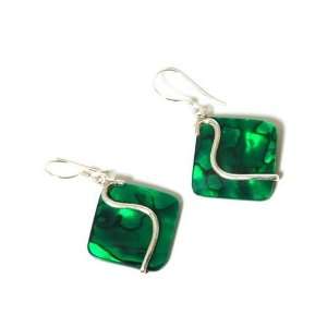    INFERNO 925 Silver Forest Green Paua Shell Earrings Jewelry
