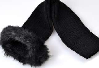 Womens New Fashion Arm Warmer Faux Fur Knit Fingerless Long Gloves 