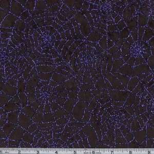  58 Wide Velour Glitter Spider Webs Black/Royal Fabric By 