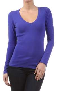 New Basic V Neck Long Sleeve Soft Cotton T Shirt Top Several Colors S 