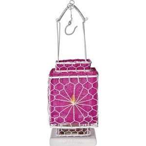 Fuchsia Pink Hanging Wire and Linen Candle Lantern
