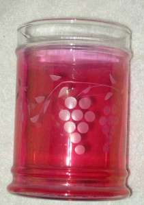 Vintage Etched Grapes Ruby or Cranberry Glass Jar  