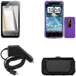   Screen Protector + Black Horizontal Leather Pouch for HTC EVO 3D Cell