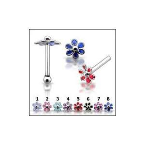    925 Silver Hand Painted Flower Nose Stud Piercing Jewelry Jewelry