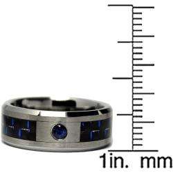   Tungsten Carbide Sapphire Black and Blue Carbon Fiber Band (8 mm