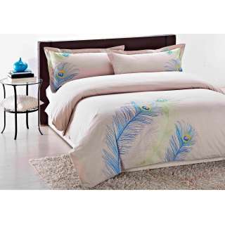 Embroidered Peacock King size 3 piece Duvet Cover Set  