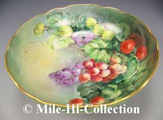 AUSTRIA HAND PAINTED FRUITS FOOTED BOWL  