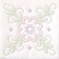 Stamped Floral Design White Quilt Set (6 Quilt Blocks)  