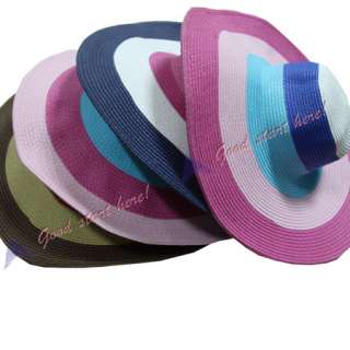 Colorful Striped Hats Cute Girls Lady Summer Beach Wide Brim Straw 