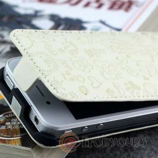 White Cute Leather Pouch Flip Case Cover for Apple iphone 4 S 4S /4G 