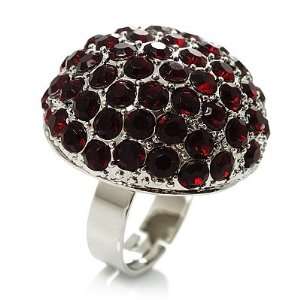  Silver Tone Crystal Dome Shape Cocktail Ring (Burgundy 
