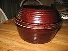 large vintage brown stoneware pottery usa bean pot crock with