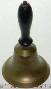 Vintage Solid Heavy Brass School Bell w/Wood Handle  