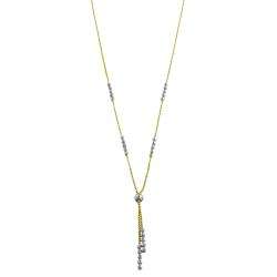 14k Two tone Gold Diamond cut Bead Ball Lariat Necklace   