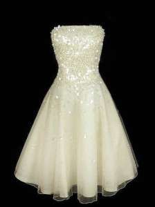Beaded Sequins New White Formal Prom Cocktail Dress  