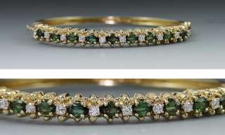 Elegant 14K Gold Tourmaline & Diamond Bangle Bracelet  