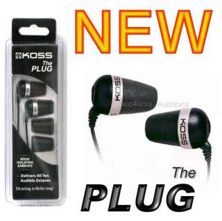 KOSS The PLUG Noise Isolating Earbuds Headphones BLACK   NEW  