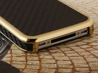 Luxury Carbon Fiber Pattern Golden Chrome Cover Case For iPhone 4 4S 
