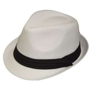   TRILBY HAT WHITE W/ BLACK RIBBON SMALL MEDIUM