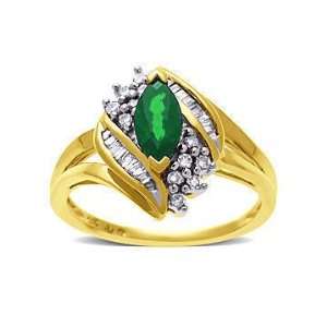  Zambian Emerald and 1/4 ct Diamond Ring in 14K Gold 