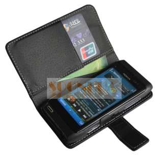Leather Flip Pouch Case Cover For Nokia N8 Black  