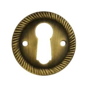 Stamped Brass Round Keyhole Cover with Rope Design in Antique By Hand 
