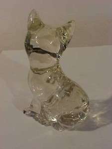 CLEAR GLASS CAT KITTY FIGURINE PAPERWEIGHT 4 3/4 TALL  