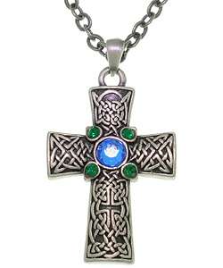 Jeweled Celtic King Pewter Cross Necklace  