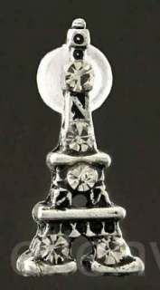Adorable Paris Mini Eiffel Tower Rhinestone Earrings Vintage Silver 