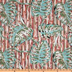 44 Wide Hawaiian Collection Monstera Bamboo Coral Fabric By The Yard 