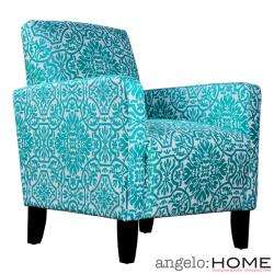 angeloHOME Sutton Modern Damask Turquoise Blue Arm Chair   