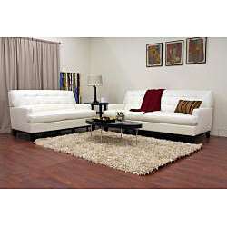 Adair White Leather Modern Sofa Set  
