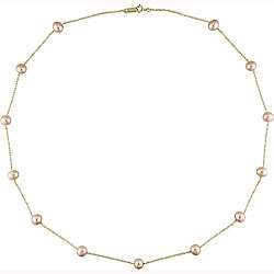 New York Pearls 14k Yellow Gold FW Pink Pearl Tin cup Necklace (5 6mm 