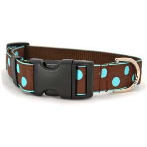 Medium Turquoise & Brown Burke Dot Dog Collar 1 wide, adjusts 14 18
