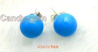 SALE AAA 8 8.5MM natural Blue Round TURQUOISE Earring with S925 stud 