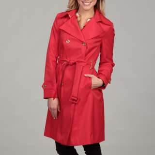 Calvin Klein Womens Tomato Red Belted Trench Coat  