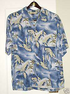 Tommy Bahama Blue Crab Hawaiian Silk Men Shirt Medium M  