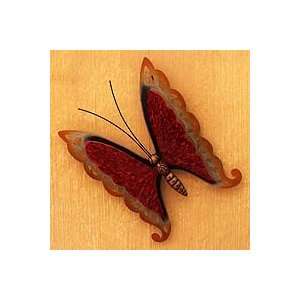  NOVICA Iron wall sculpture, Scarlet Butterfly