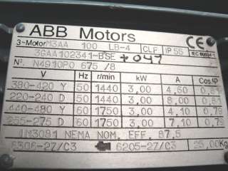 2138 NEW ABB M3AA 100 LB 4 AC Electric Motor 3.0kW  