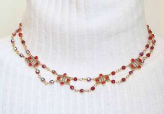 Avon Victorian Style Red Rhinestone Cut Glass Necklace  