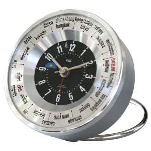  Bai Auto Align World Trotter Alarm Travel Clock, Silver 