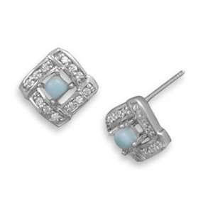  Square CZ and Larimar Earrings Jewelry