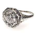 Art Deco Transitional Cut Diamond Solitaire Engagement Ring Filigree 