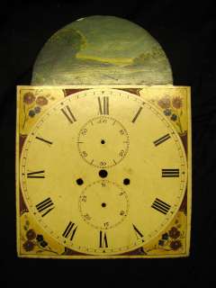 Antique Folk Art Painted Tall Case Clock Dial Face  