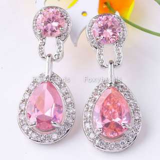 PINK Cubic Zirconia Crystal Teardrop Dangle Earrings  