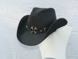 HIGHWAY TO HELL Austin Leather Cowboy Hat with Shapeable Brim in Black 