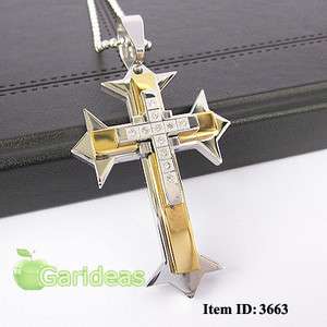   Steel Diamond Multi Gold Cross Chain Pendant Necklace ID3663  